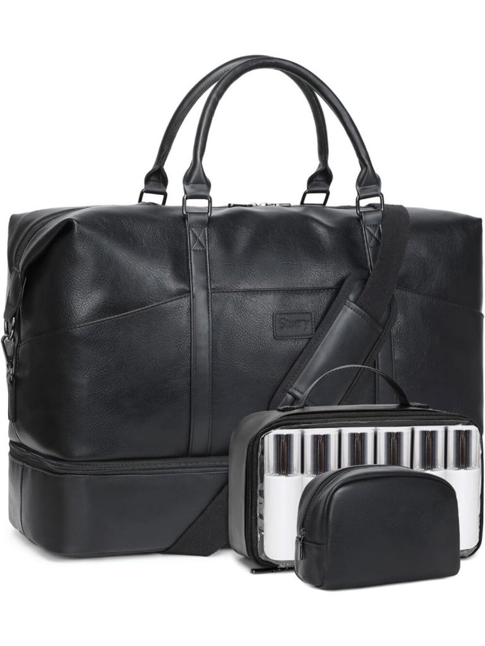 Stylish Faux Leather Weekender Bag for Women - Large Travel Duffel with Shoe